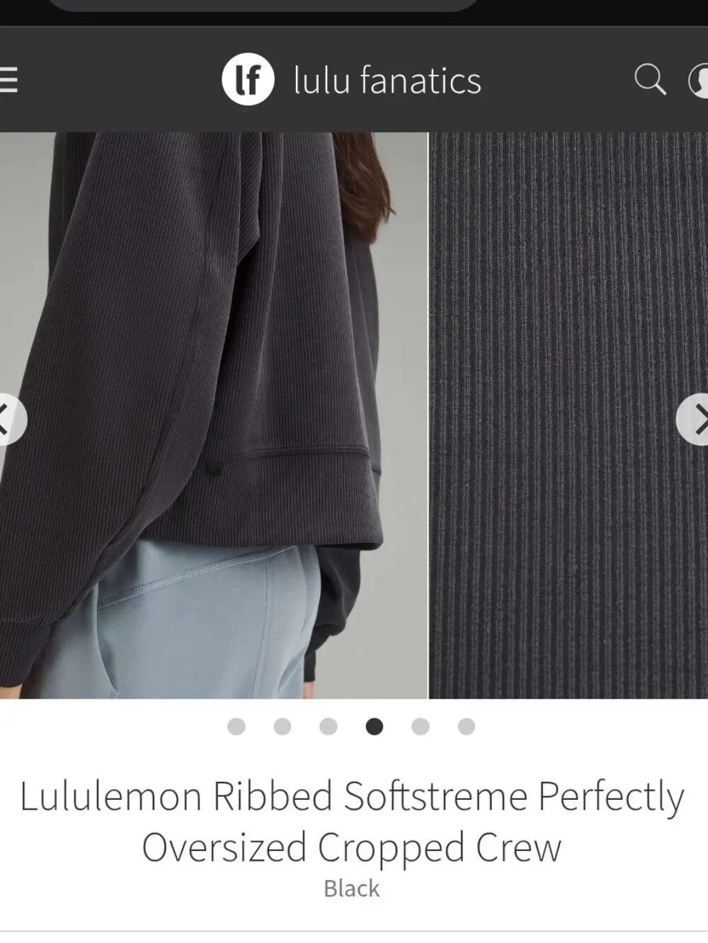 Lululemon Ribbed Softstreme Perfectly Oversized Cropped Crew Black Size 10